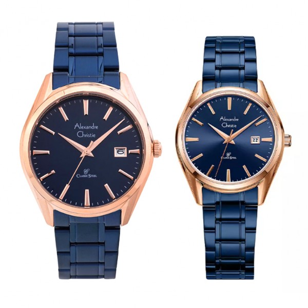 Alexandre Christie AC 8681 Rosegold Blue Steel Couple